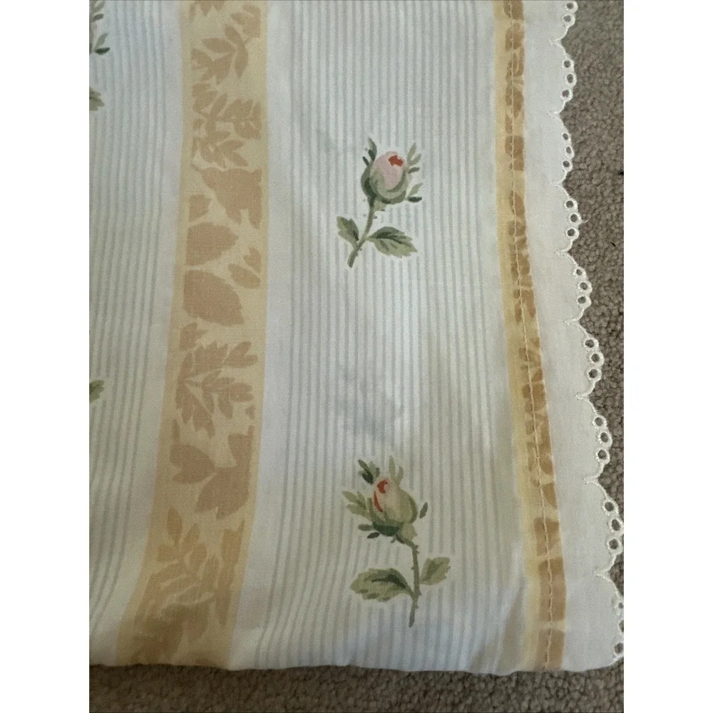 vintage martex KING pillowcase rosebud blue stripes shabby cottage Lace Edge